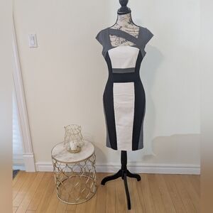Elegant Black and White Colorblock Dress